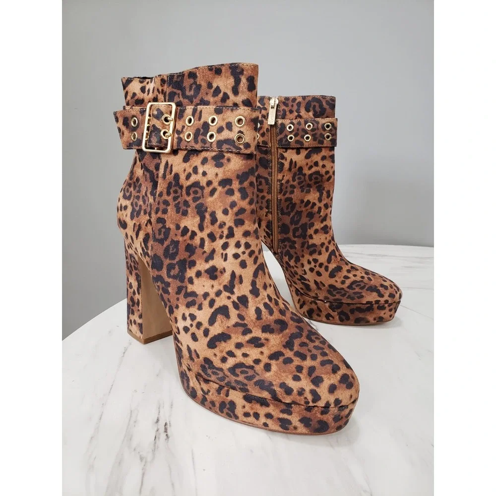 NEW NO BOX SIZE 11 Jessica Simpson Animal Print Block Heel Chunky Leopard Boots